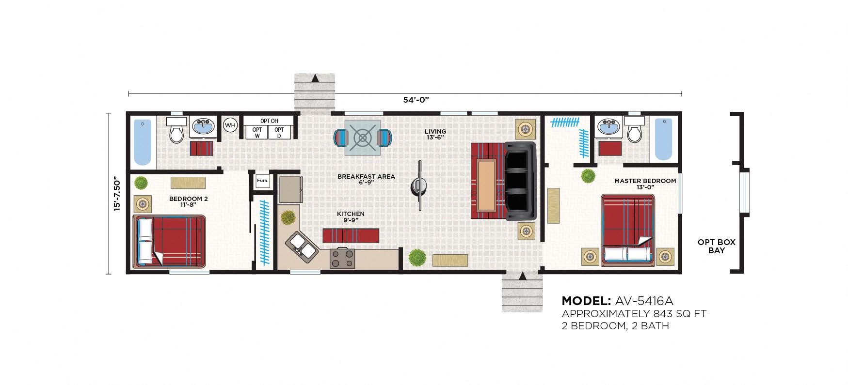 Floor plan for 2 beds, 1 bath, 700 sqft